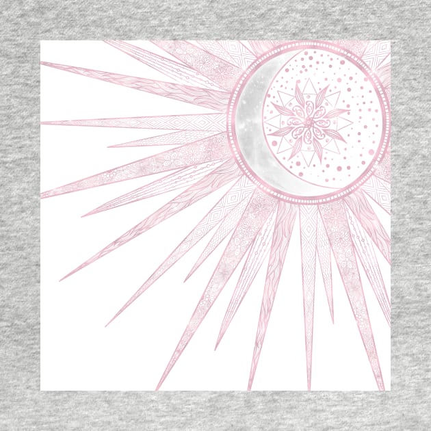 Elegant Pink Sun Moon Doodle Mandala White Design by NdesignTrend